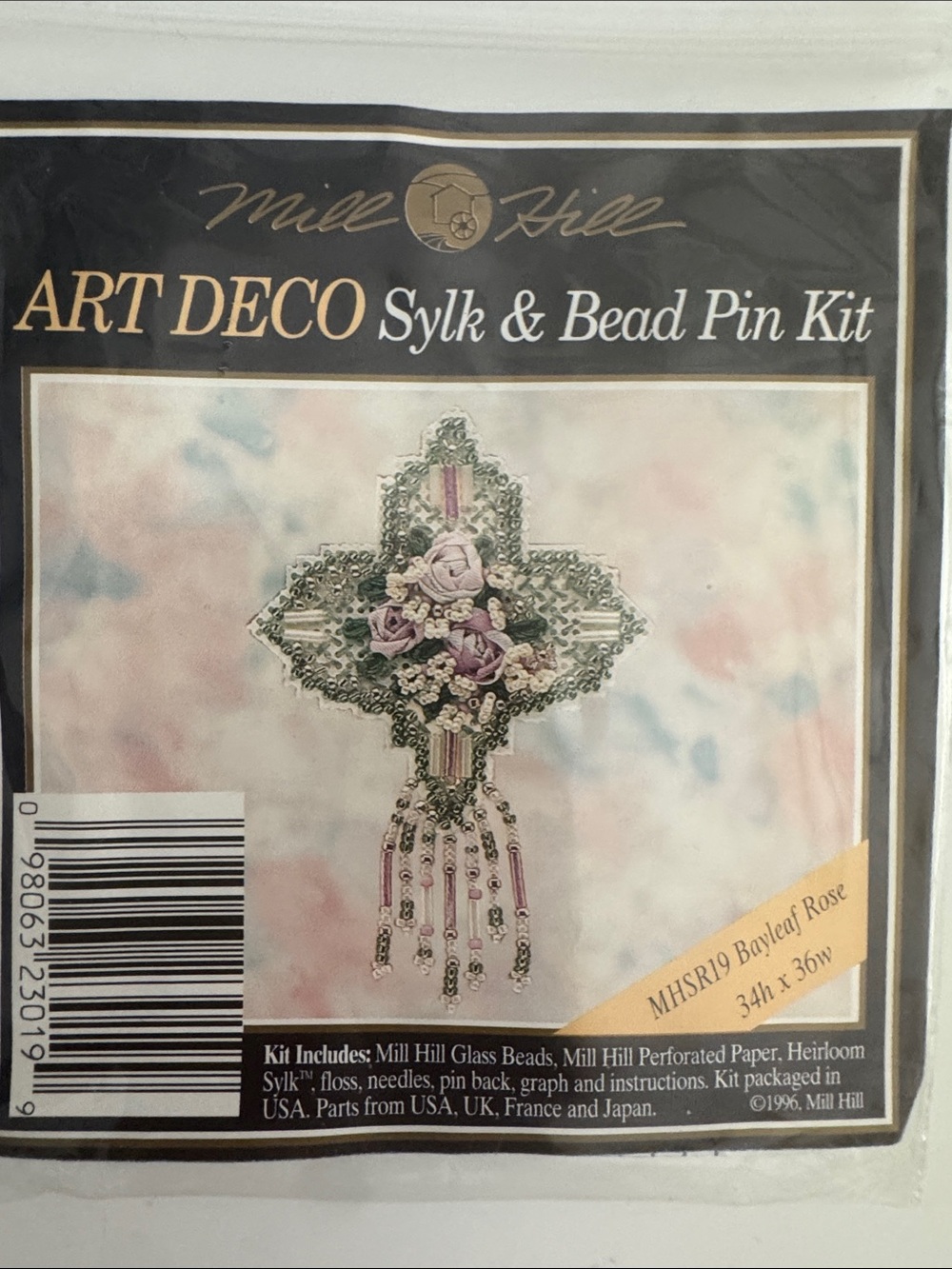 NEW Vintage 1996 MILL HILL Art Deco Sylk & Bead Pin Kit Bayleaf Rose